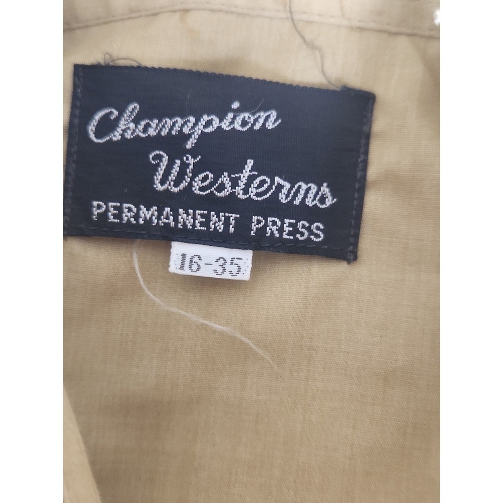 Vintage Champion Westerns Sz 16-35 Permanent Press Shirt Pearl Snap Button Tan - Picture 6 of 12